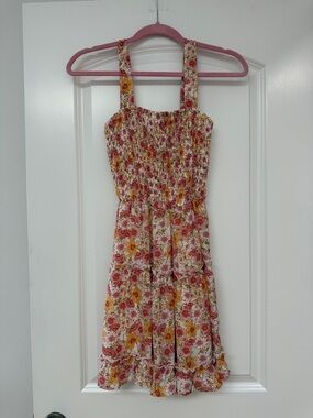 Jessica Simpson Pink and Yellow Floral Smocked Mini Dress